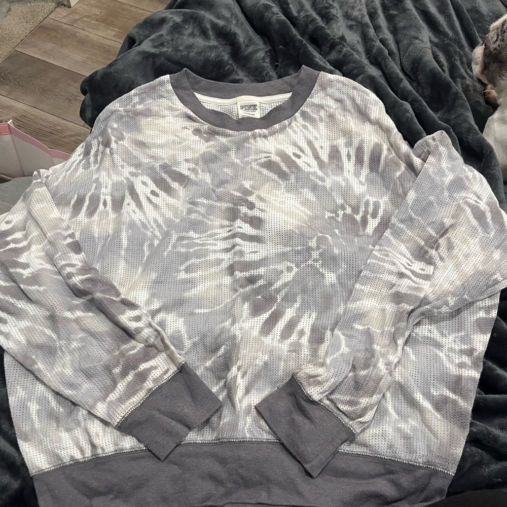 PINK Victoria's Secret Gray Tie-Dye Crewneck Sweater
